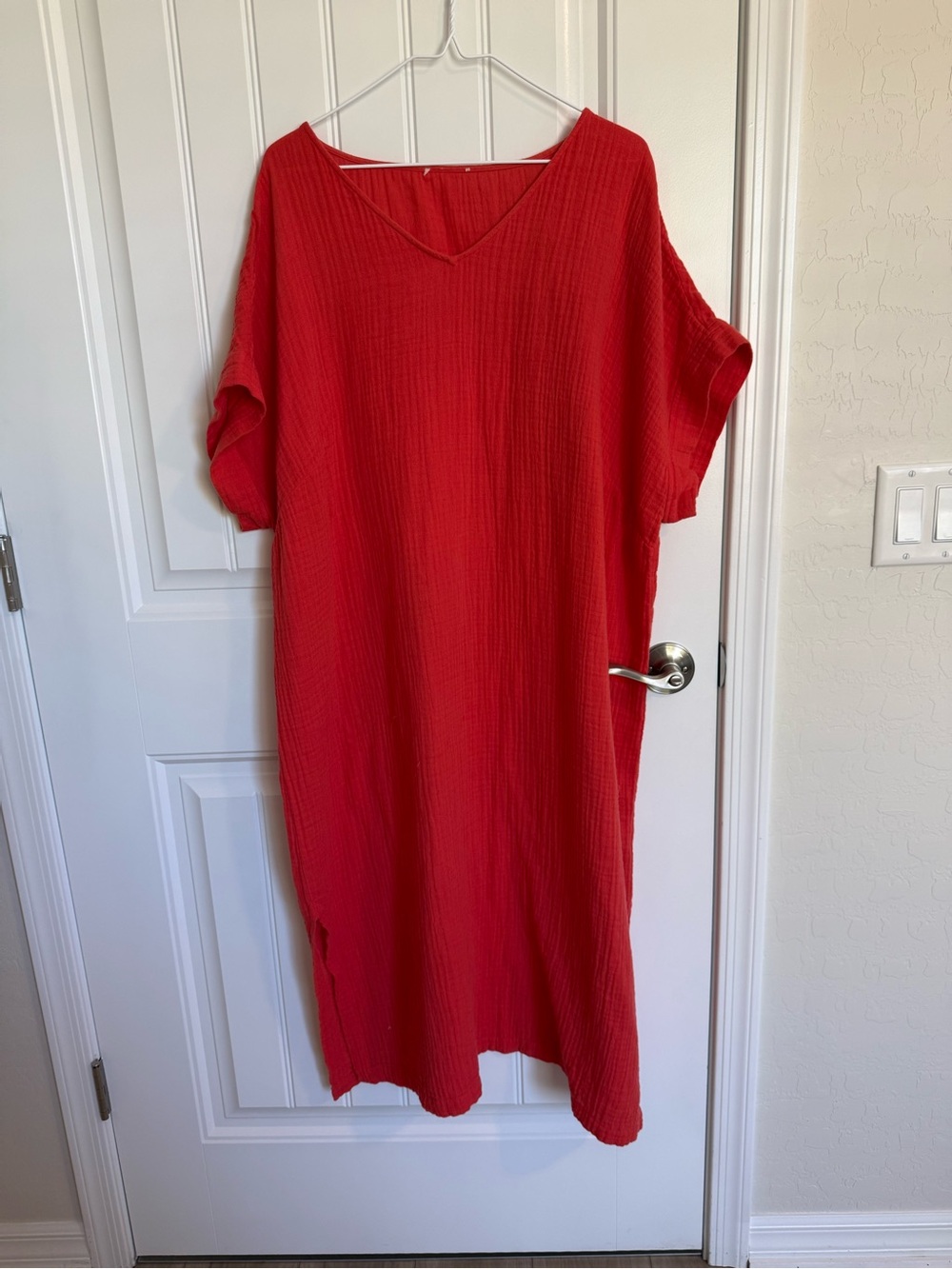 Eileen Fisher(?) Dark Orange V-Neck Textured Midi Dress/Coverup